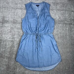 Gap Shirtdress Women's Large‎ Blue Lightweight Sleeveless Tie-Waist Bib Front